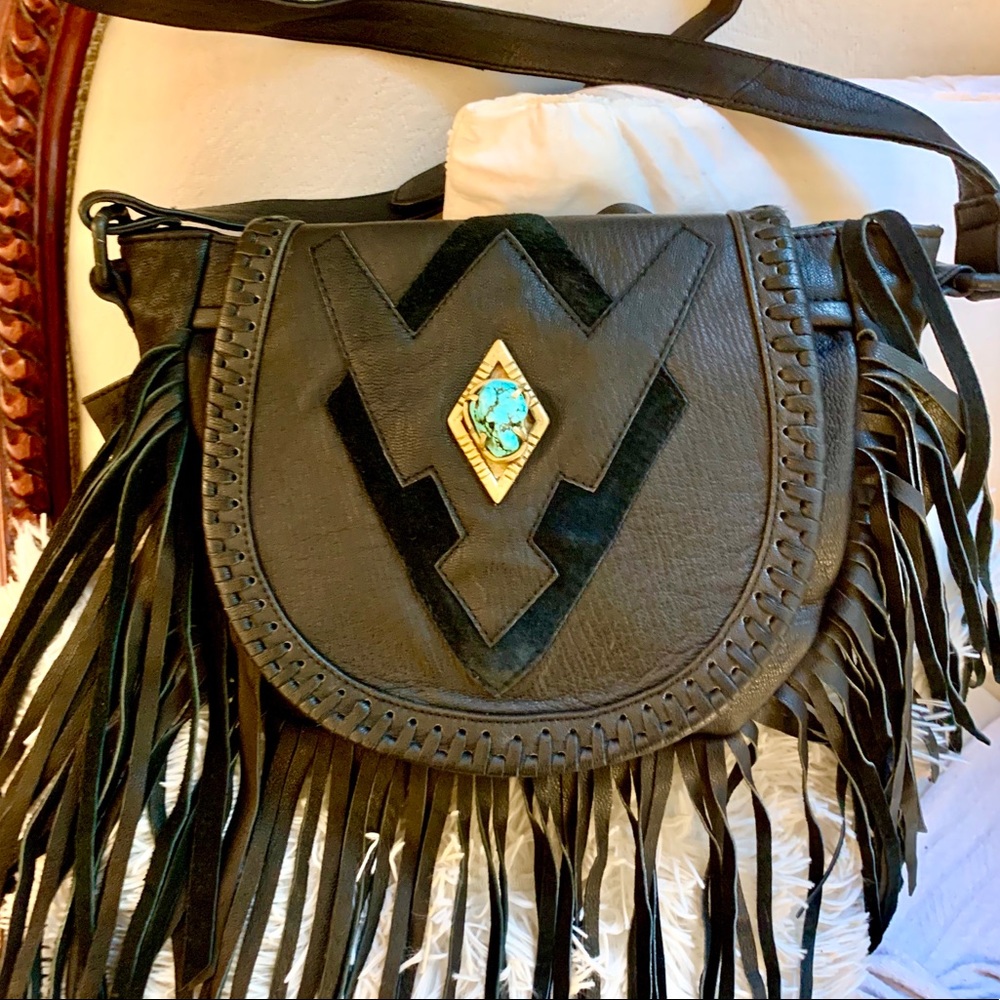 Cleobella Keats Leather Fringe Crossbody Turquoise
